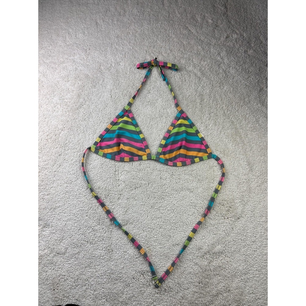 Xhilaration Bikini Top Womens Medium Multicolor Stripe Triangle Swim Halter Tie